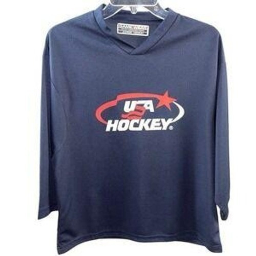 Game Wear Hockey Jersey Junior L Blue USA Hockey Logo Mesh Athletic Practice New